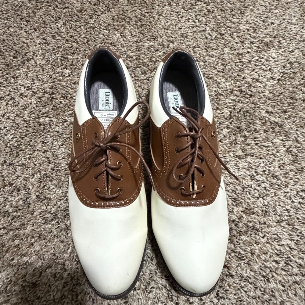 Etonic Lites Vintage 1996 Mens White Brown Saddle Golf Shoes Size 13M Retro
